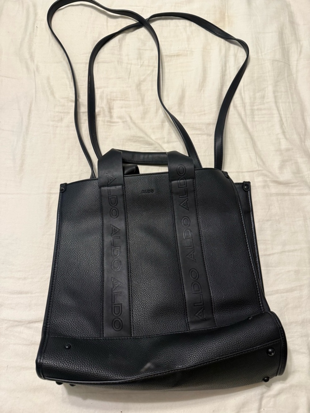 Aldo Black Pebbled Messenger Tote with Logo-Strap Detail